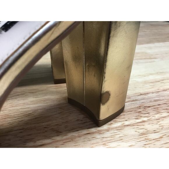 French Connection Women's 9 Gold Ankle Strap Platform Peep Toe High Heel Pumps - Picture 5 of 10